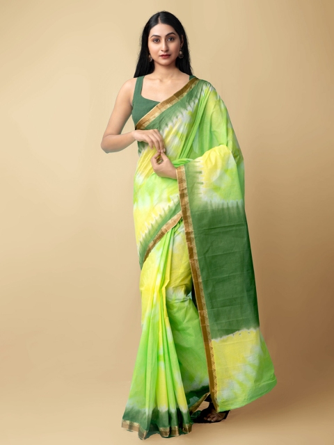 

Unnati Silks Green & Yellow Leheriya Pure Cotton Leheriya Saree
