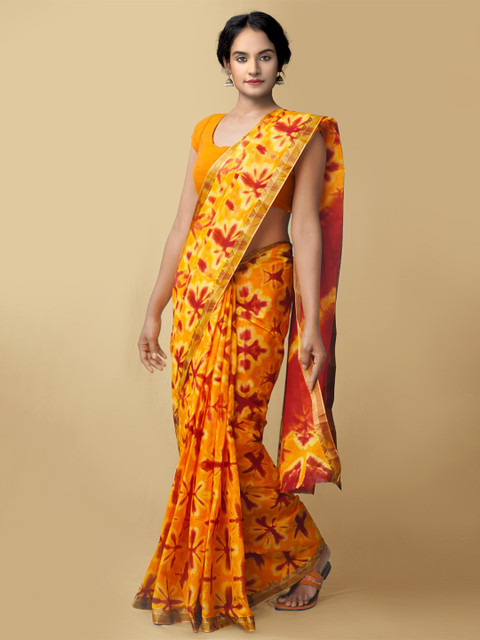 

Unnati Silks Women Orange & Red Pure Shibori Cotton Sustainable Saree