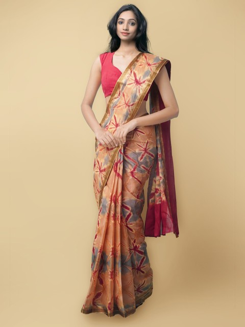 

Unnati Silks Pink & Orange Leheriya Pure Cotton Leheriya Saree