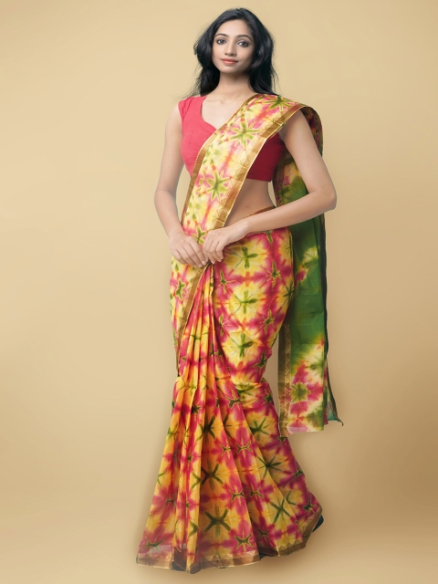 

Unnati Silks Pink & Beige Tie and Dye Pure Cotton Leheriya Saree