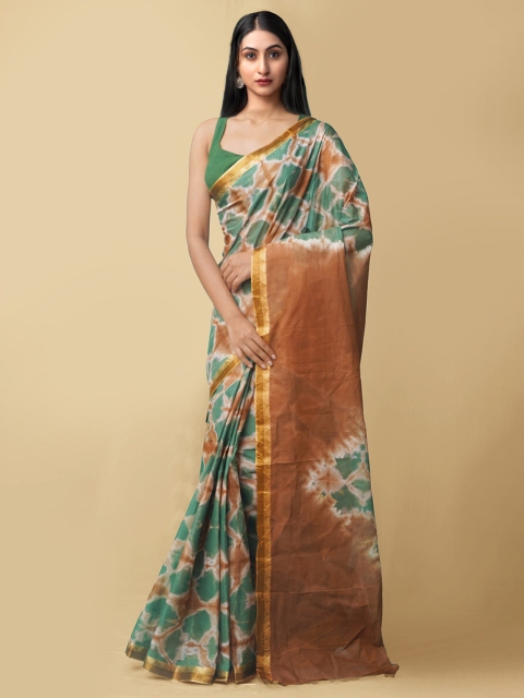 

Unnati Silks Brown & Green Leheriya Pure Cotton Leheriya Saree
