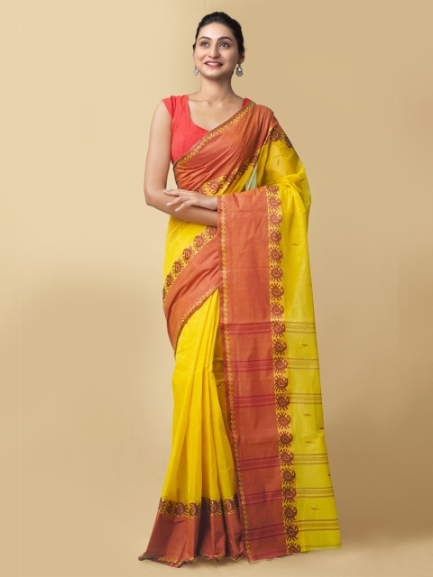 

Unnati Silks Yellow Woven Design Handloom Tant Bengal Cotton Saree
