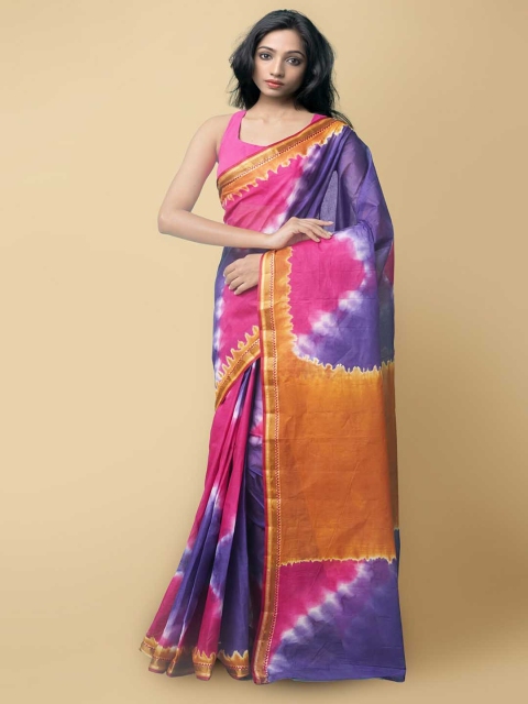 

Unnati Silks Women Pink & Orange Pure Shibori Cotton Saree