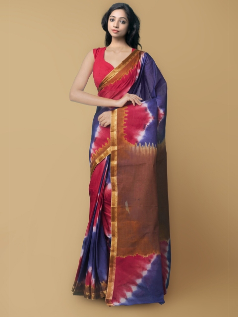 

Unnati Silks Brown & Pink Leheriya Pure Shobori Cotton Leheriya Saree