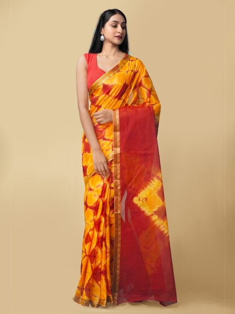

Unnati Silks Women Orange & Red Pure Shibori Cotton Saree
