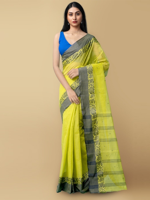 

Unnati Silks Lime Green Woven Design Pure Cotton Taant Saree