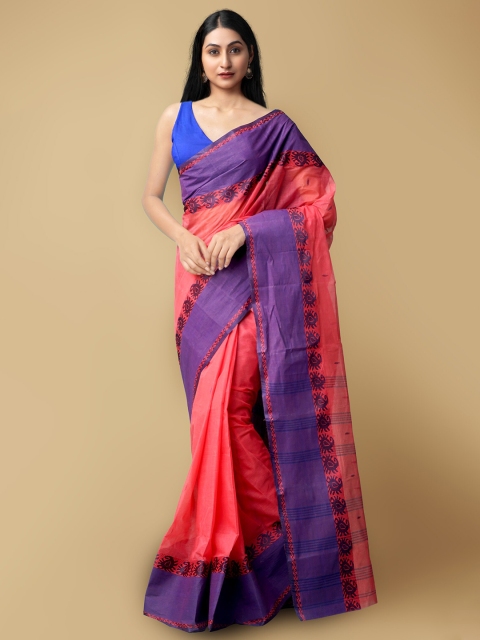 

Unnati Silks Red & Blue Woven Design Pure Cotton Taant Saree