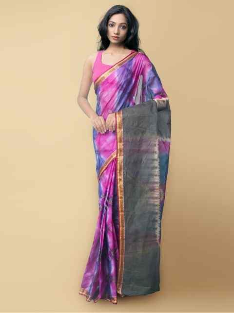 

Unnati Silks Women Grey & Pink Pure Shibori Cotton Saree