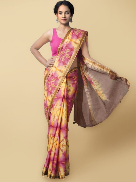 

Unnati Silks Women Pink & Beige Pure Shibori Cotton Sustainable Saree