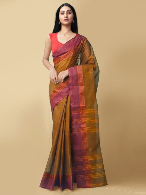 

Unnati Silks Brown & Pink Ethnic Motifs Pure Cotton Bengal Taant Saree