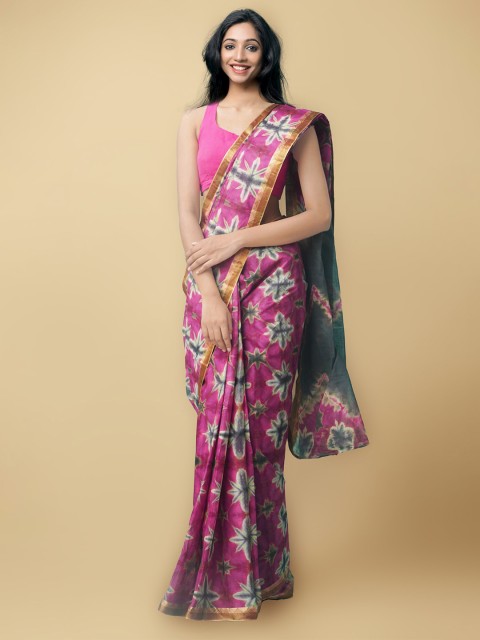 

Unnati Silks Women Pink & Grey Pure Shibori Cotton Saree