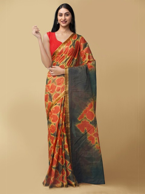 

Unnati Silks Orange & Yellow Leheriya Pure Shibori Cotton Leheriya Saree