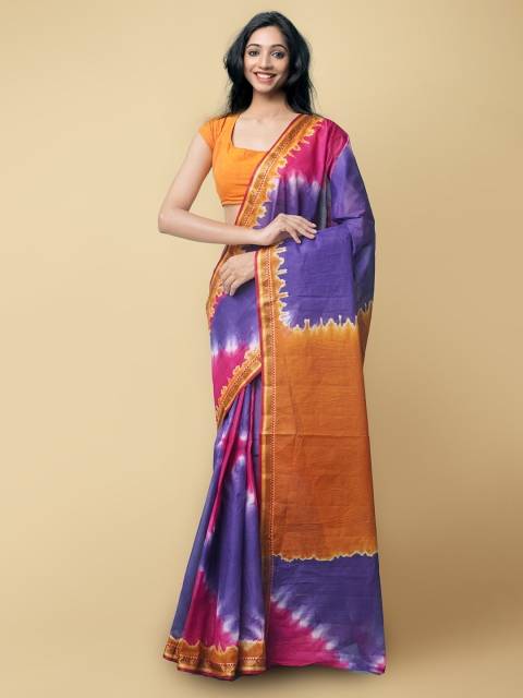 

Unnati Silks Blue & Pink Tie and Dye Shibori Pure CottonSaree