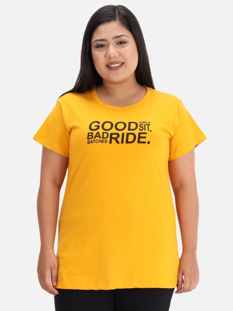 

FurryFlair Women Yellow Typography T-shirt