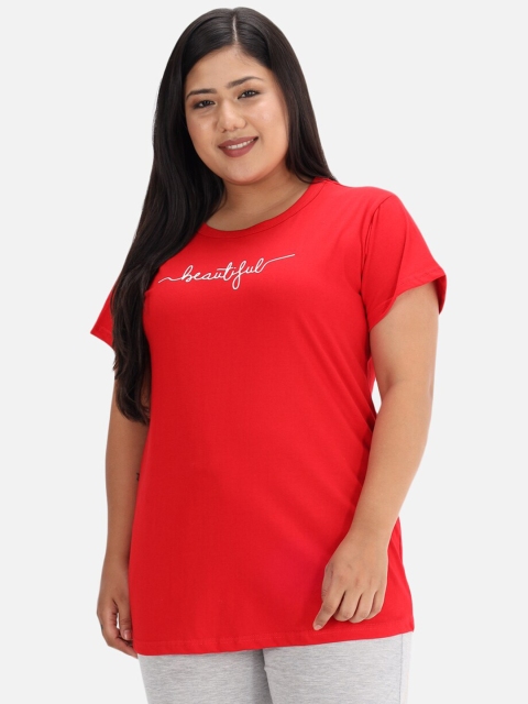 

FurryFlair Women Red Typography Cotton T-shirt