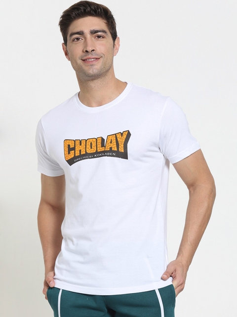 

Bewakoof Men White & Mustard Yellow 'Cholay' Printed V-Neck T-shirt