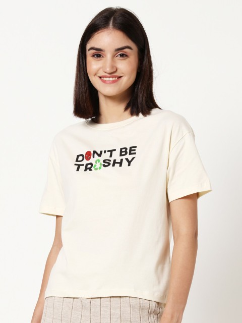 

Bewakoof Off-White Typography Print Regular Fit Top