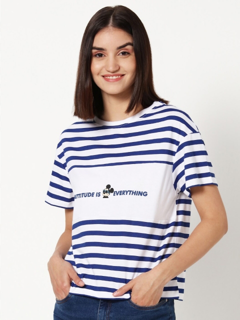 

Bewakoof White & Blue Striped Regular Top