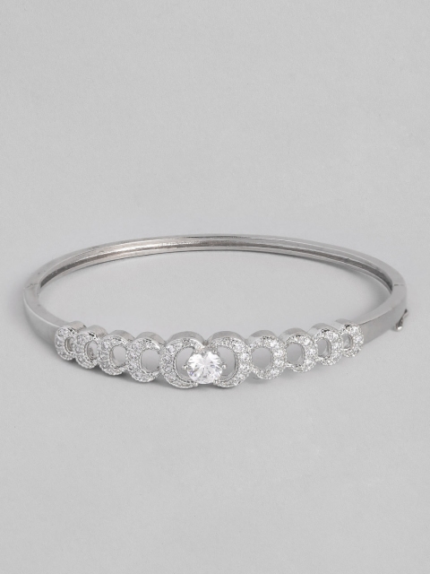 

Peora Women White Silver-Plated Handcrafted American Diamond Bangle-Style Bracelet