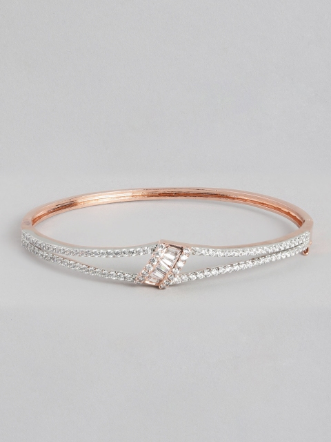 

Peora Women Rose Gold-Plated White American Diamond Bangle-Style Bracelet