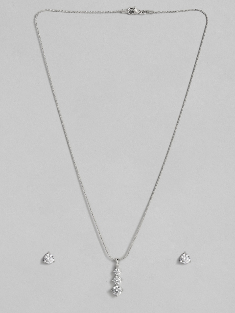 

Peora Silver Plated American Diamond CZ Pendant Chain Necklace with Earrings