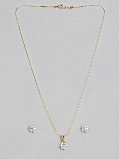 

Peora Women Gold-Plated White American Diamond CZ Pendant Earring Set with Chain