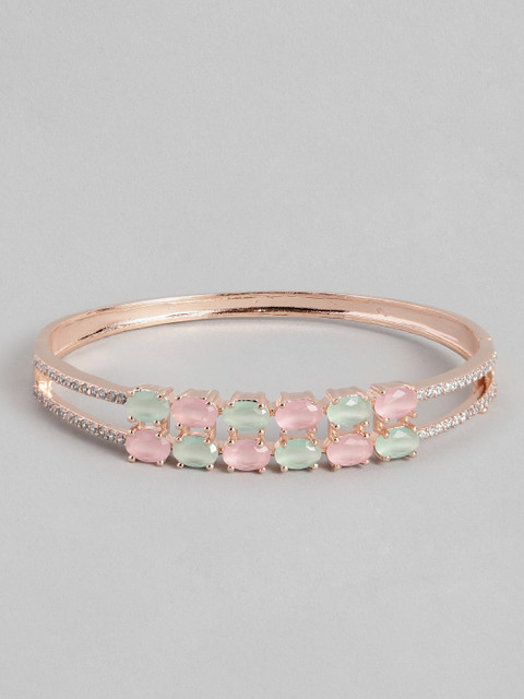 

Peora Pink & Mint Green Rose Gold-Plated American Diamond Cubic Zirconia Kada Bracelet