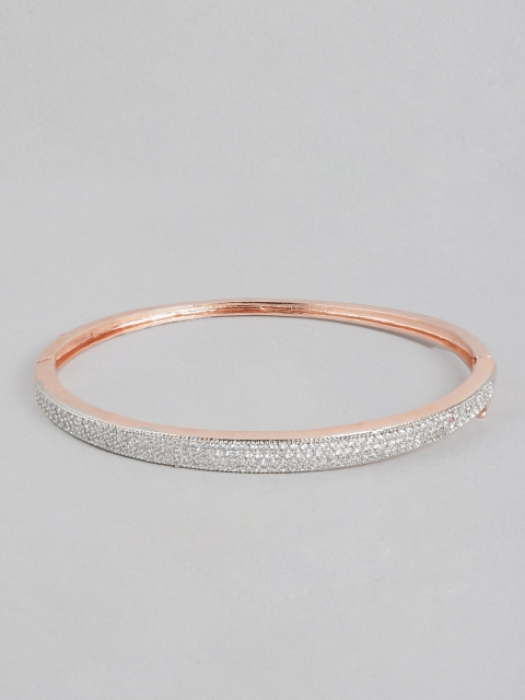 

Peora Women White Rose Gold-Plated Cubic Zirconia Kada Bracelet