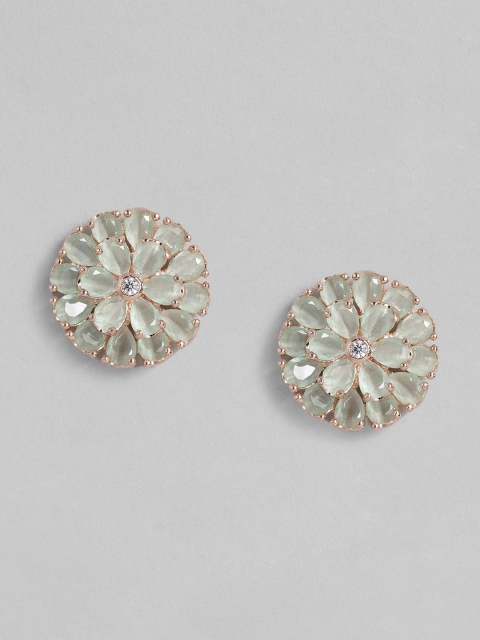 

Peora Sea Green Rose Gold Plated Crystal Floral Design Oversized Stud Earrings