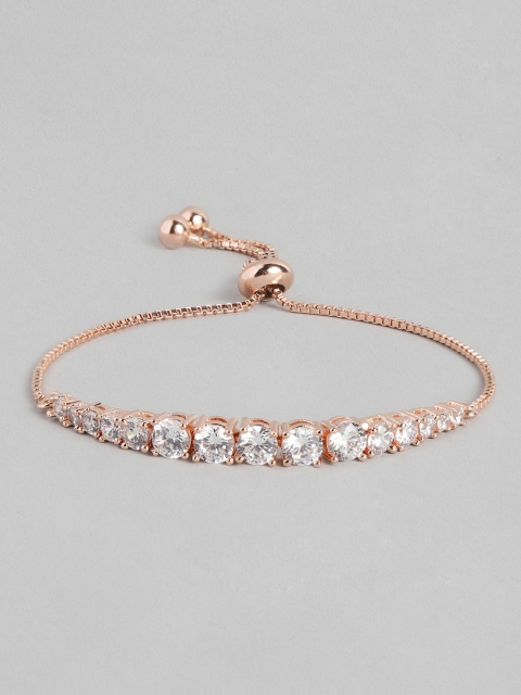 

Peora Women White Rose Gold-Plated Cubic Zirconia Charm Bracelet