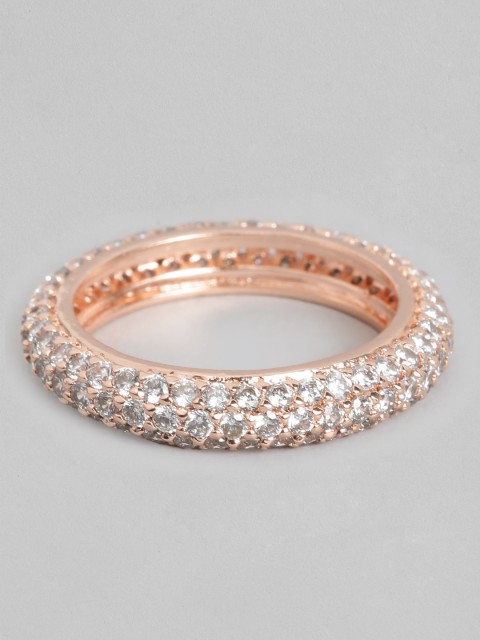 

Peora Women Rose Gold-Plated White American Diamond CZ Studded Band Ring