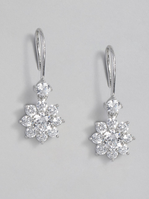 

Peora White Silver Plated American Diamond Floral Drop Earrings