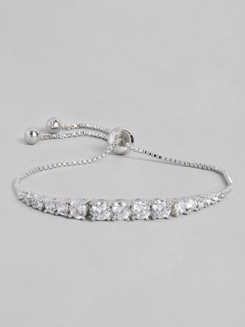 

Peora Women White Silver-Plated Cubic Zirconia Charm Bracelet