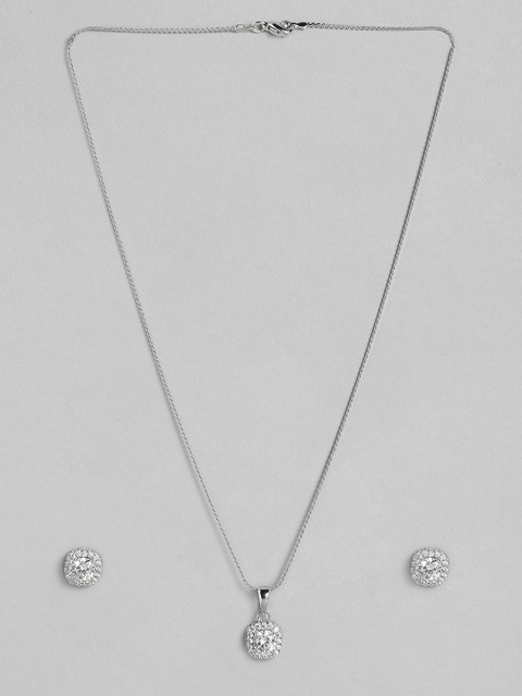 

Peora Silver Plated American Diamond CZ Square Jewellery Set