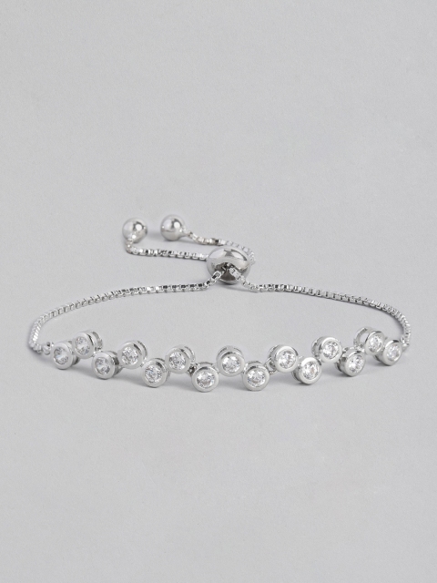 

Peora Women White Silver-Plated Cubic Zirconia Charm Bracelet