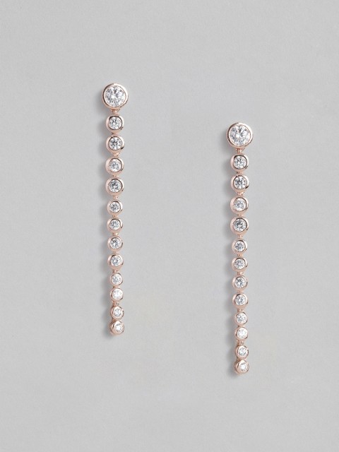 

Peora White Rose Gold Plated American Diamond Cubic Zirconia Circular Drop Earrings