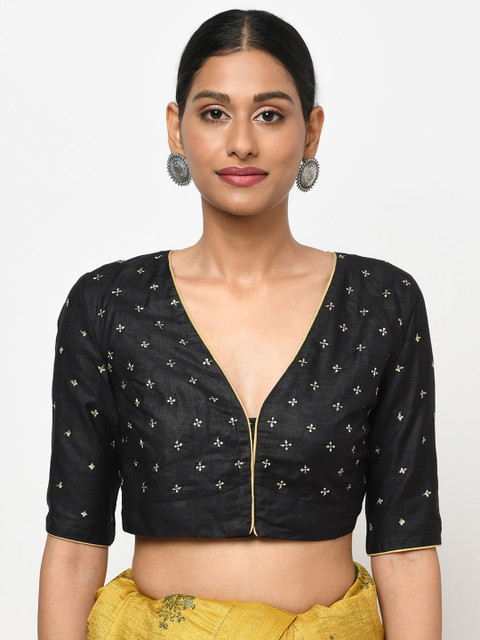 

Fabindia Women Black & White Embroidered Saree Blouse