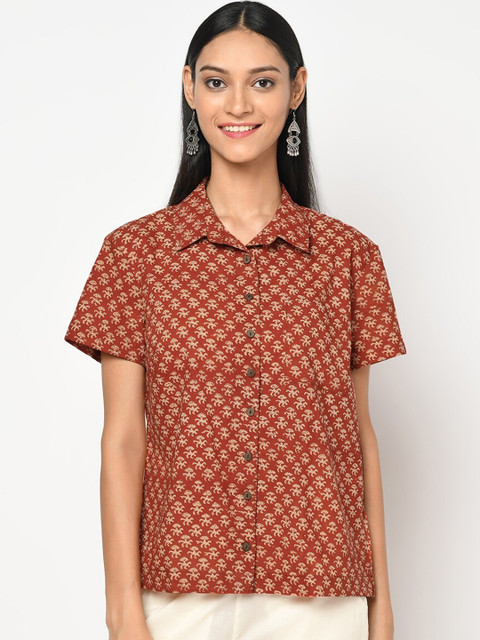 

Fabindia Women Red Opaque Printed Casual Shirt