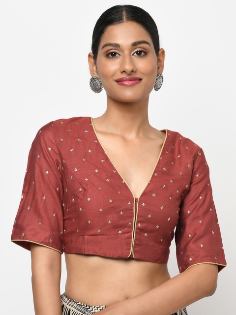 

Fabindia Women Red & Gold-Coloured Embroidered Saree Blouse