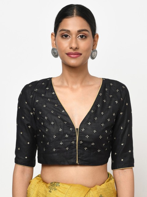 

Fabindia Women Black Embroidered Silk Saree Blouse