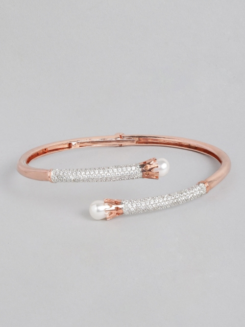 

Peora Women White Rose Gold-Plated American Diamond Kada Bracelet