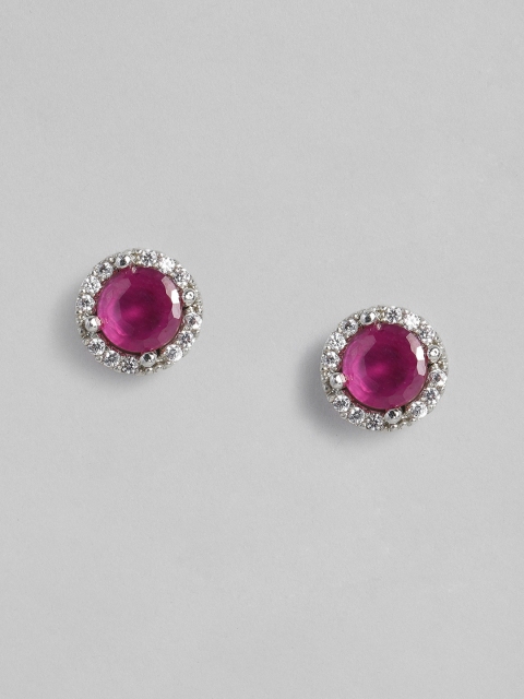 

Peora Magenta Silver Plated Crystal Studded Circular Stud Earrings