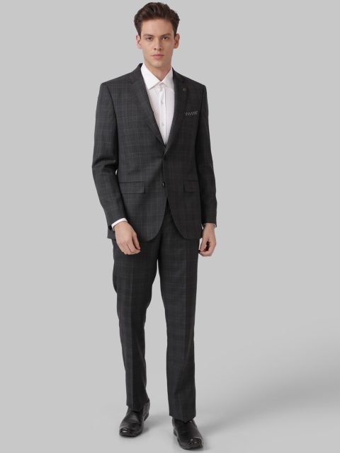 

Park Avenue Men Charcoal Grey Checked Single-Breasted Two-Piece Formal Suit