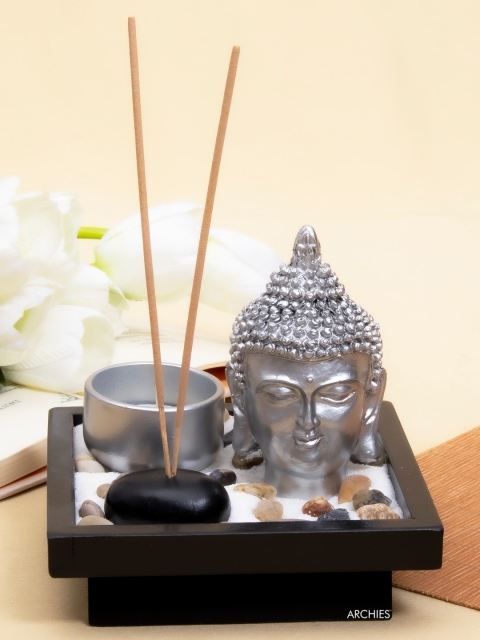 

ARCHIES Silver Toned Buddha Face Zen Candle Set