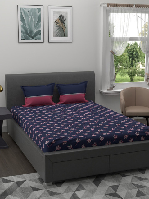 

Trident Violet & Pink Floral Pure Cotton 120 TC Double Bedsheet with 2 Pillow Covers