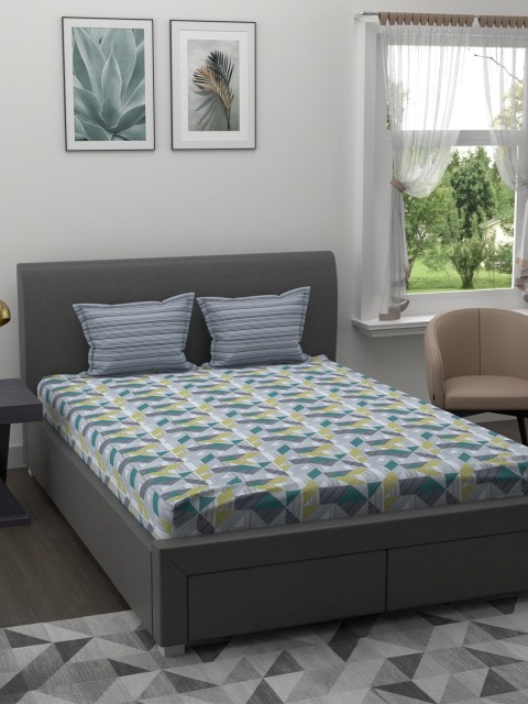 

Trident Green Geometric 120 TC Pure Cotton Double Queen Bedsheet with 2 Pillow Covers