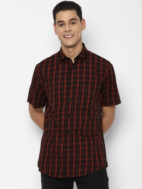 

Allen Solly Men Black & Maroon Slim Fit Tartan Checks Opaque Pure Cotton Casual Shirt