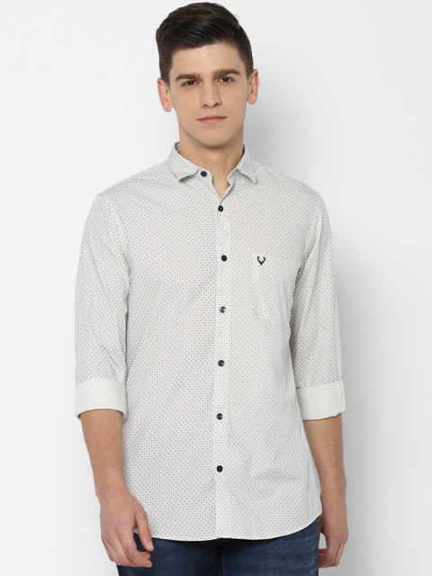 

Allen Solly Men Cream-Coloured Slim Fit Opaque Printed Pure Cotton Casual Shirt