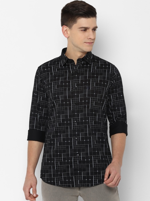 

Allen Solly Men Black & White Slim Fit Opaque Geometric Printed Pure Cotton Casual Shirt