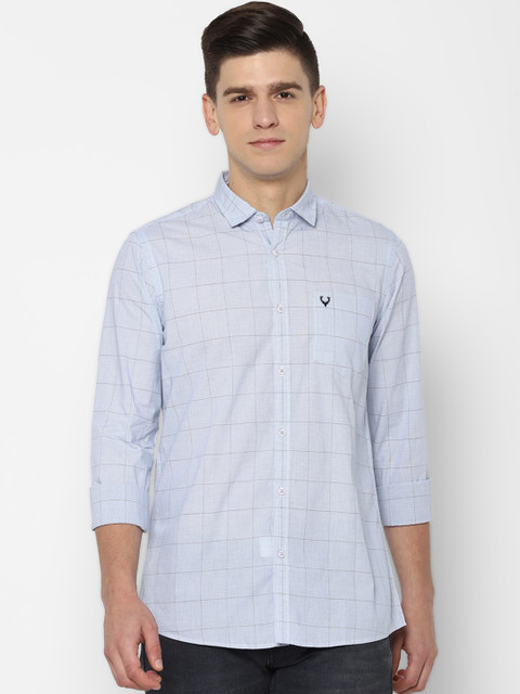 

Allen Solly Men Blue Slim Fit Windowpane Checks Opaque Checked Pure Cotton Casual Shirt